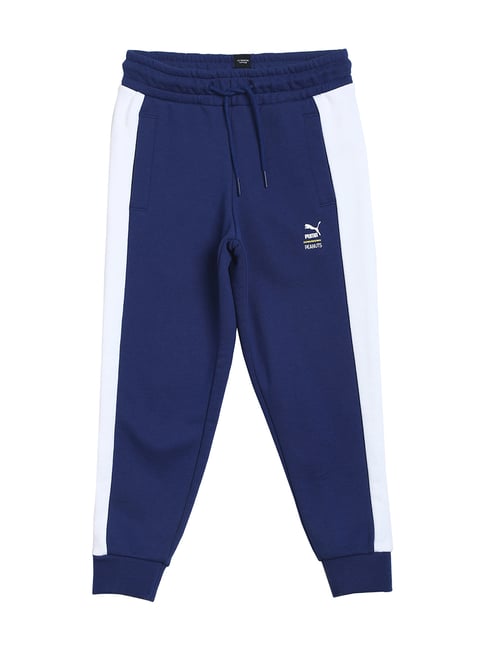 Puma Kids Electro Blue Cotton Color Block Pattern Trackpants