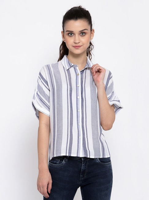 Pepe Jeans White Regular Fit Striped Shirt Price in India