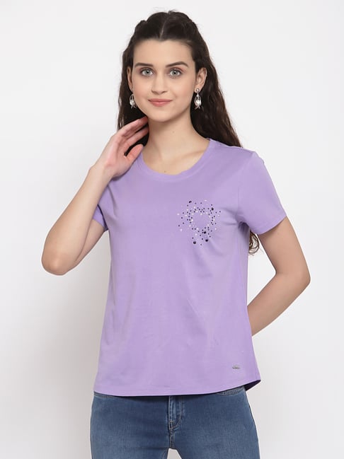 Buy Pepe Jeans Purple Printed T-Shirt for Women's Online Tata CLiQ