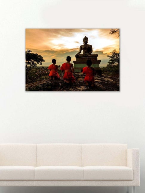 999store Brown & Black Buddha Statue And Novice At Sunset Canvas Painting-picture-44