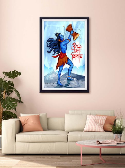 999store Blue & Red Lord Shiva Printed Canvas Painting