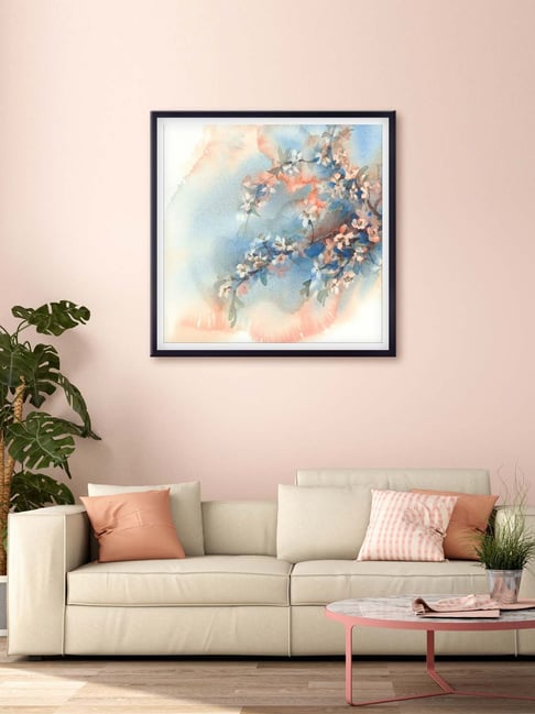 999store Blue & Orange White Flowers Printed Canvas Painting-picture-42