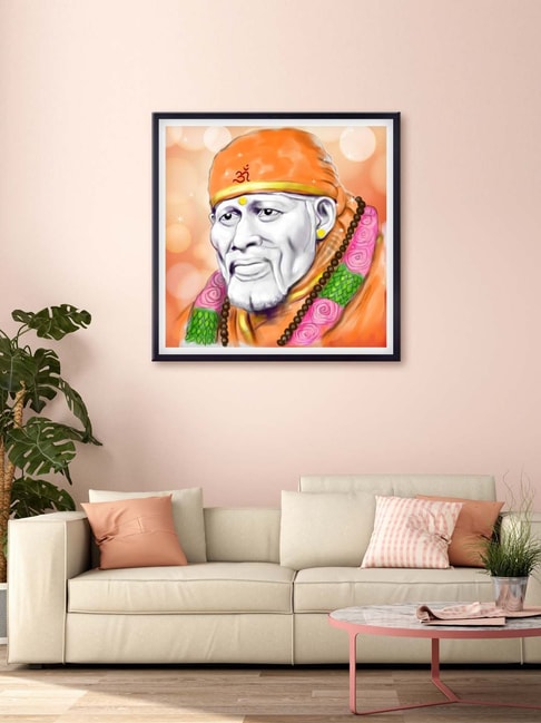 999store Orange &amp; Grey Sai Baba Printed Canvas Painting