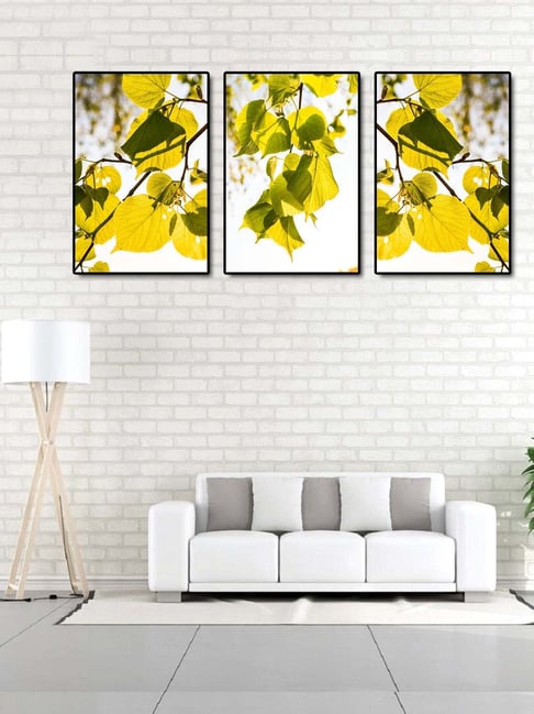 999store Green & White Printed Leaves Paintings - Set of 3-picture-19