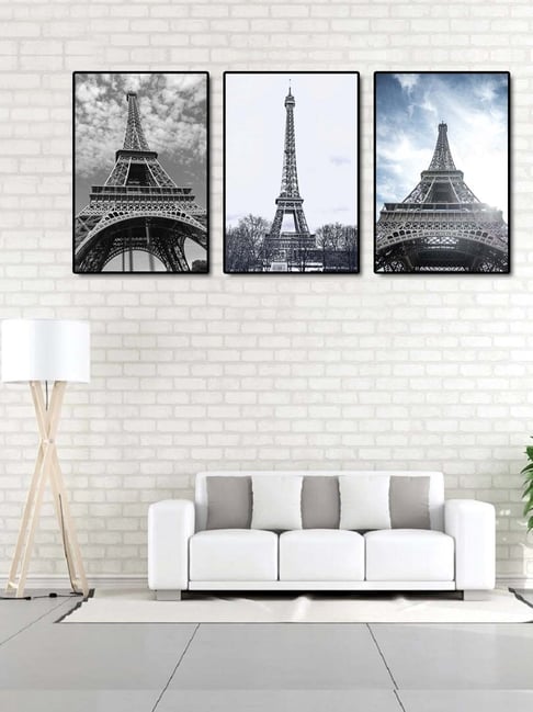 999store Grey & Blue Printed Eiffel Tower Paintings - Set of 3-picture-39