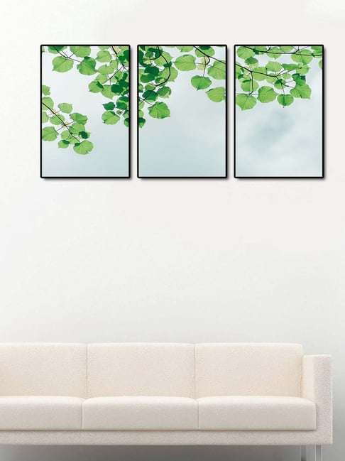 999store Grey & Green Printed Leaves Paintings - Set of 3-picture-32