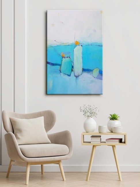 999store Grey & Blue Abstract Wall Canvas Painting For Living Room-picture-45