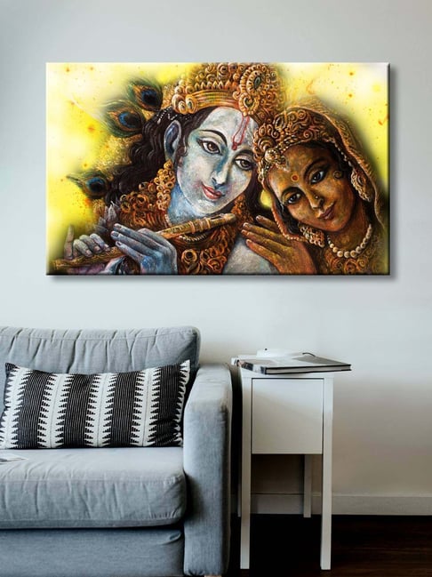 999store Brown & Yellow Divine Couple Krishna And Radha Together Canvas Painting-picture-43