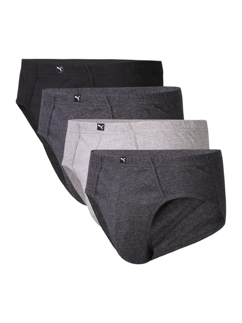Puma Black Grey Cotton Briefs (Pack Of 4)