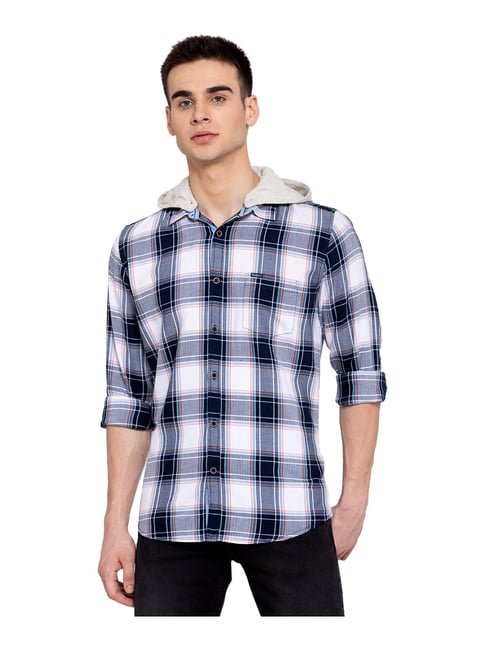 Pepe Jeans Blue & White Regular Fit Check Cotton Shirt