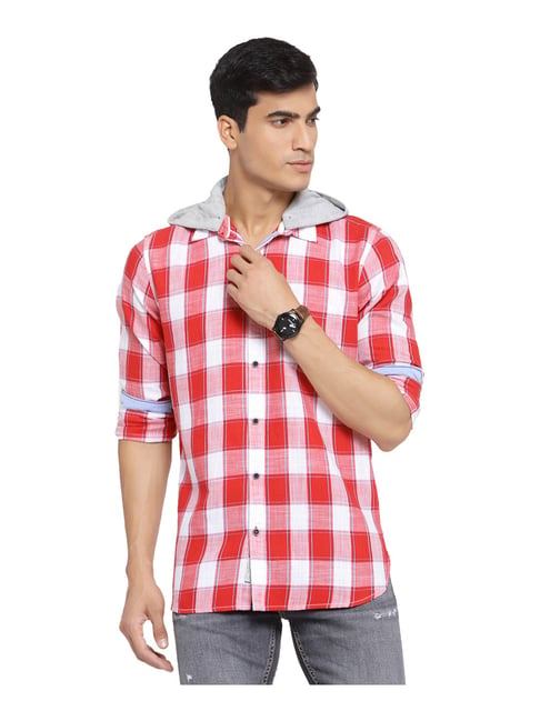 Pepe Jeans Red Regular Fit Check Cotton Shirt