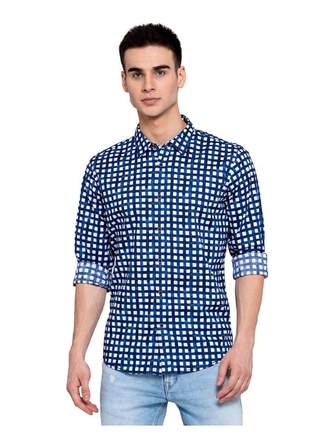 Pepe Jeans Blue Regular Fit Check Cotton Shirt