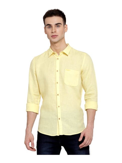 Pepe Jeans Yellow Regular Fit Linen Shirt