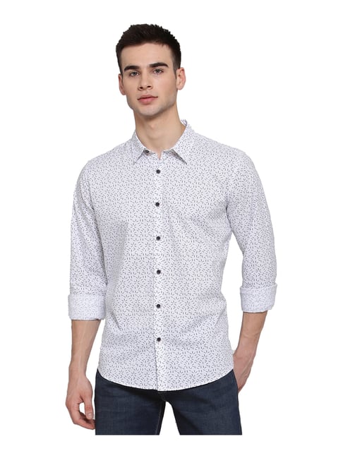 Pepe Jeans Off-White Regular Fit Printed Cotton Shirt