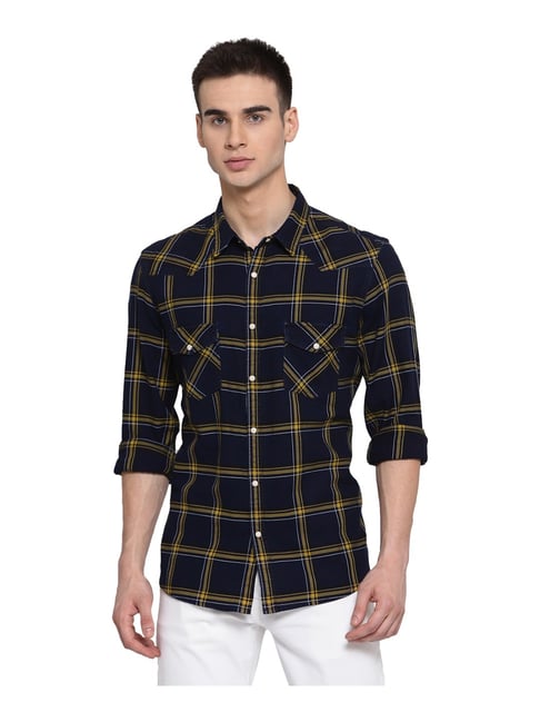 Pepe Jeans Navy Regular Fit Check Cotton Shirt