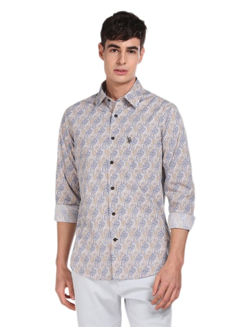 U S Polo Assn U.S. Polo Assn. Blue Spread Collar Printed Casual Shirt - Flexi Collection