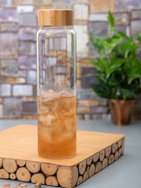 White Gold Transparent Glass Bottles with Airtight Cap - Set of 4