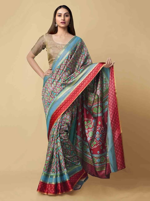 Unnati Silks Women's  Rajkot Patola Soft Silk Saree Price in India