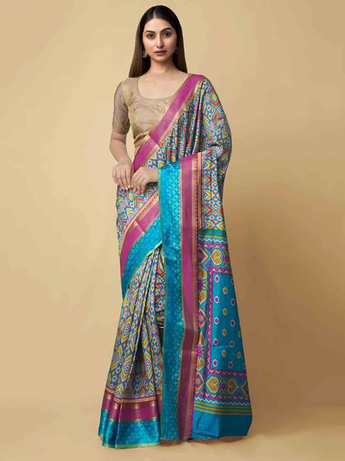 Unnati Silks Women's  Rajkot Patola Soft Silk Saree Price in India