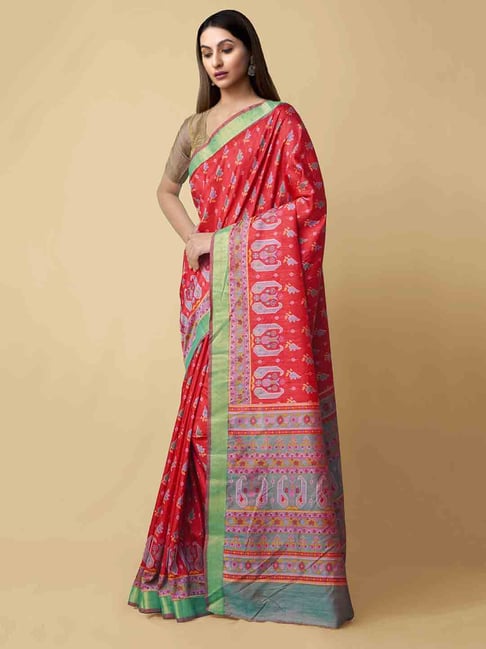 Unnati Silks Women's  Rajkot Patola Soft Silk Saree Price in India