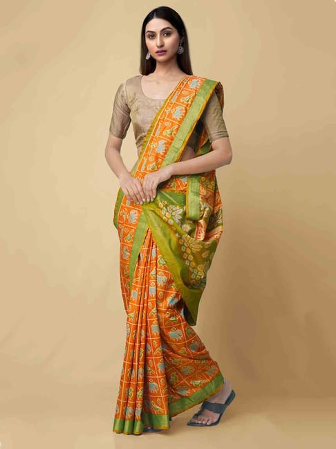 Unnati Silks Women's  Rajkot Patola Soft Silk Saree Price in India