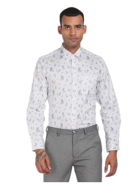 Arrow Men White Regular Fit Printed Formal Shirt