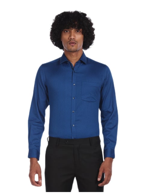 Arrow Men Blue Cotton Printed Formal Shirt