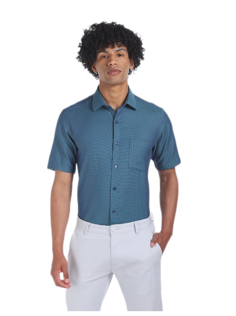 Arrow Men Blue Short Sleeve Patterned Formal Shirt