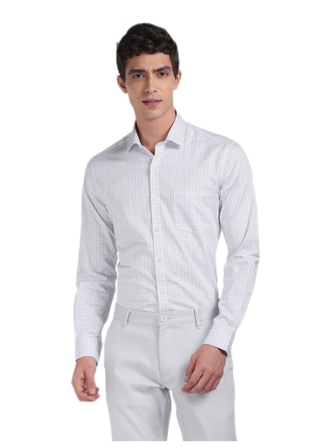 Arrow Men Off-White And Light Blue Slim Fit Check Formal Shirt