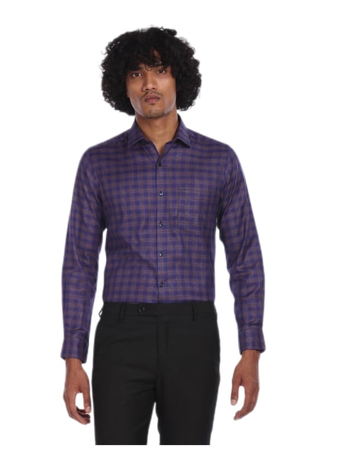 Arrow Men Dark Purple Regular Fit Check Formal Shirt