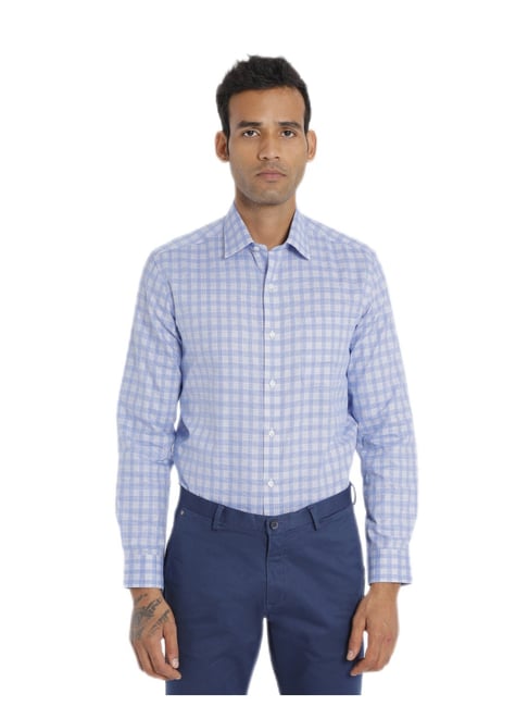 Arrow Men Light Blue Woven Check Cotton Formal Shirt