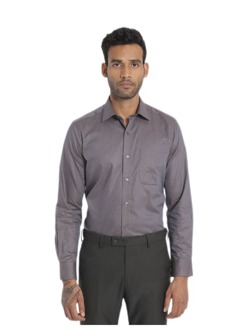 Arrow Men Brown And Grey Regular Fit Check Formal Shirt