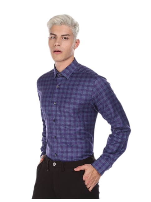 Arrow Men Dark Blue Regular Fit Check Formal Shirt