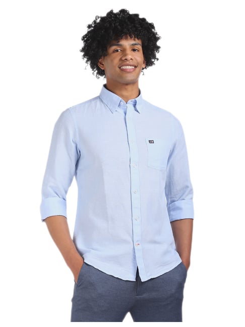 Buy Men Light Blue Concealed Button 