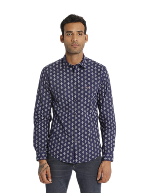 U S Polo Assn U.S. Polo Assn. Men Navy Spread Collar Printed Casual Shirt