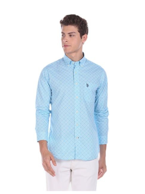 U S Polo Assn U.S. Polo Assn. Men Turquoise Button-Down Collar Printed Casual Shirt