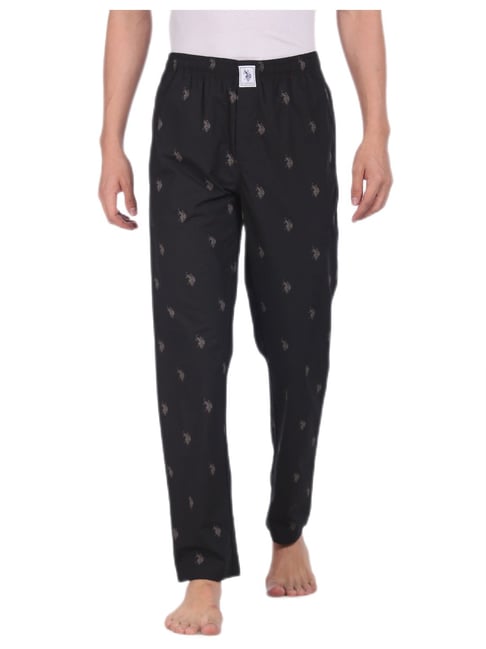 U S Polo Assn U.S. Polo Assn. Black Elasticized Waist Logo Print Lounge Pants