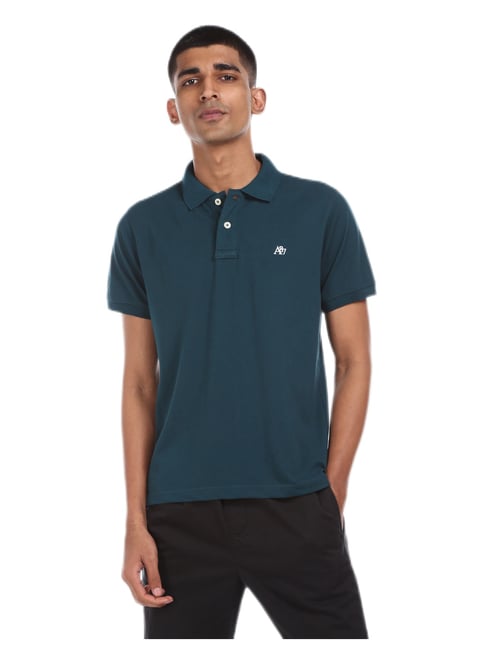 Aeropostale Teal Short Sleeve Solid Polo Shirt