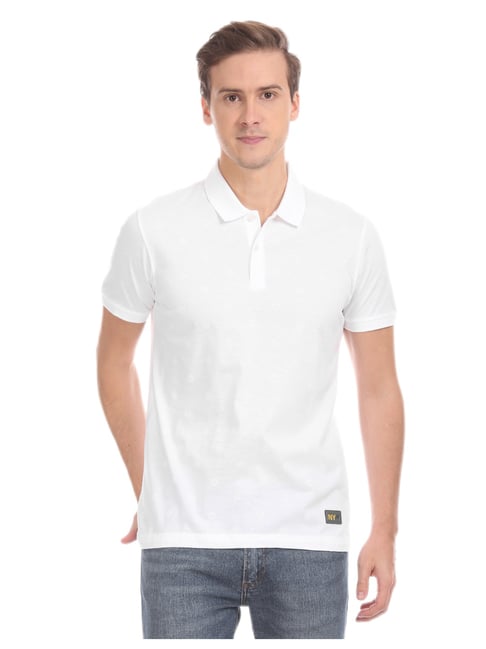 Arrow Newyork White Mercerized Cotton Patterned Polo Shirt
