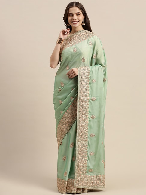 Soch Mint Green Embroidered Saree with Unstitched Blouse Price in India