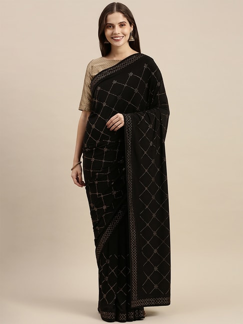 Soch Black Embellished Saree with Unstitched Blouse Price in India