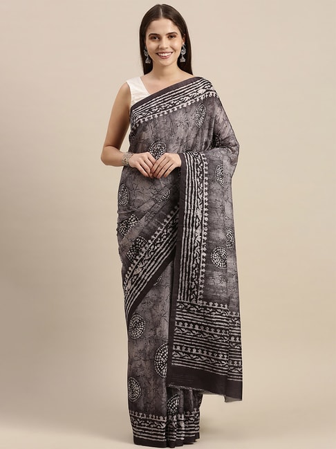 Soch Grey Printed Saree with Unstitched Blouse Price in India