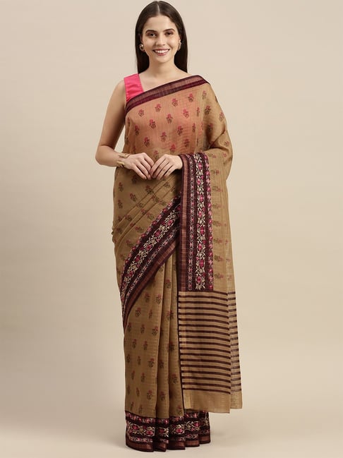 Soch Beige & Purple Embroidered Saree with Unstitched Blouse Price in India