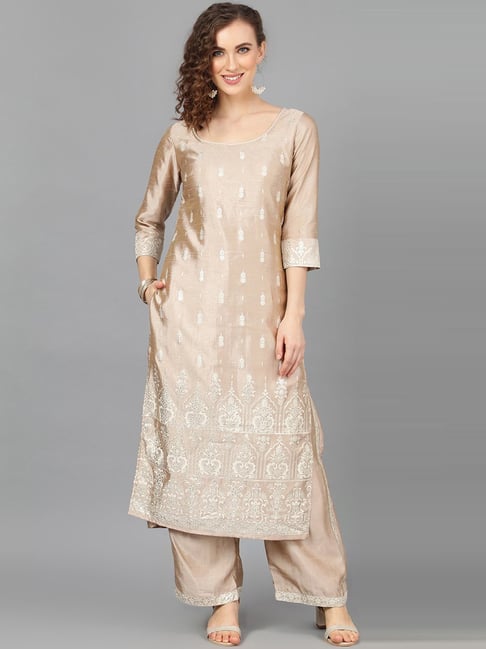 Aks Beige Printed Kurta & Palazzo Set