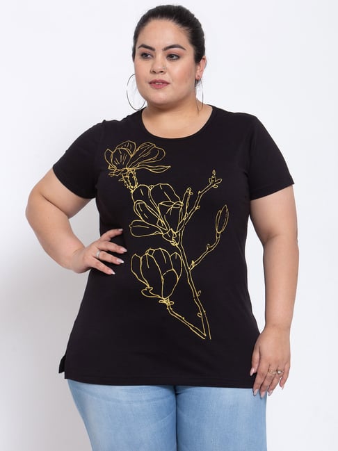 Buy PlusS Black Printed T Shirt for Women Online Tata CLiQ