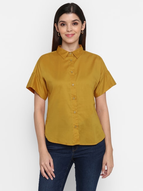 Mode By Red Tape Mustard Cotton Shirt Price in India