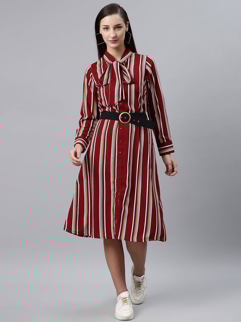 maroon striped dress