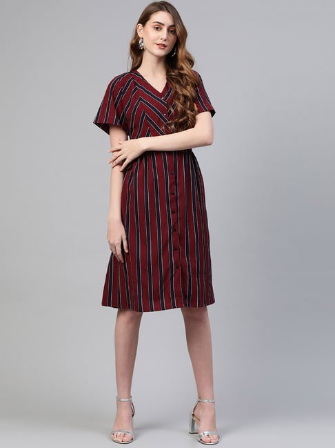 Melon by PlusS Maroon & Black Striped Dress Price in India