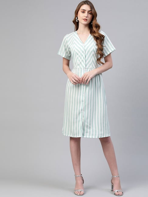 Melon by PlusS Green & White Striped Dress Price in India