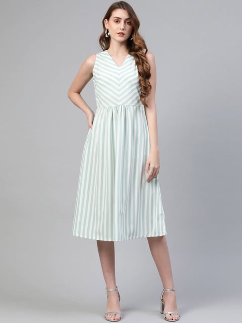 Melon by PlusS White & Green Striped Dress Price in India